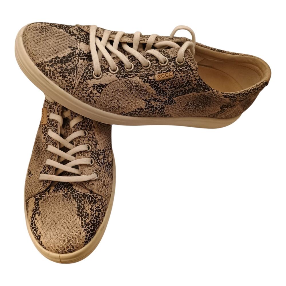 ECCO Limestone Black Snake Print‎ Leather Sneaker Women's Size 10-10.5 Wide VGC